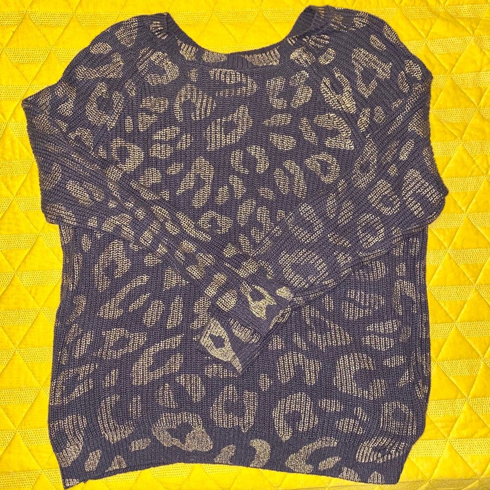 Gold Cheetah Print Navy Sweater - Torrid Size 1